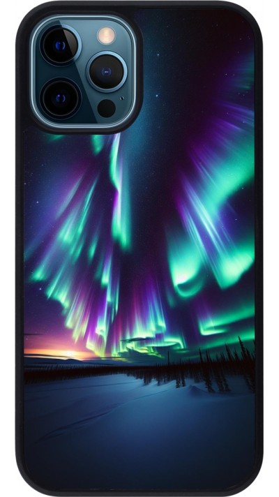 iPhone 12 / 12 Pro Case Hülle - Silikon schwarz Funkelndes Nordlicht