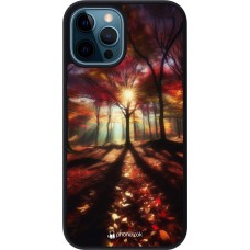 Coque iPhone 12 / 12 Pro - Silicone rigide noir Automne doré glare
