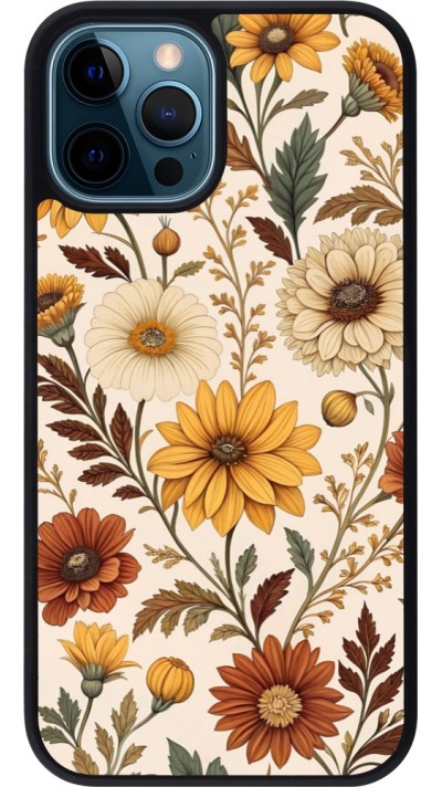 Coque iPhone 12 / 12 Pro - Silicone rigide noir Autumn 25 Flower pattern