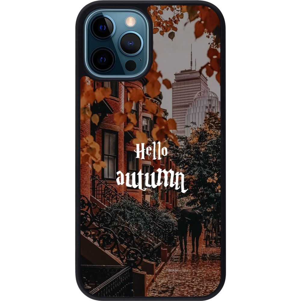Coque iPhone 12 / 12 Pro - Silicone rigide noir Autumn 25 Hello autumn