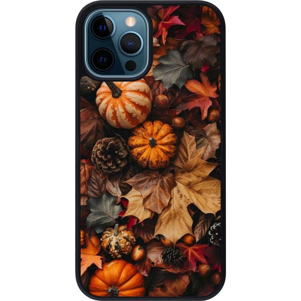 Coque iPhone 12 / 12 Pro - Silicone rigide noir Autumn 25 Pumpkin