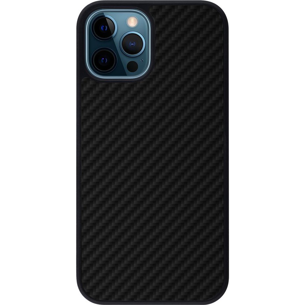 Coque iPhone 12 / 12 Pro - Silicone rigide noir Carbon Basic