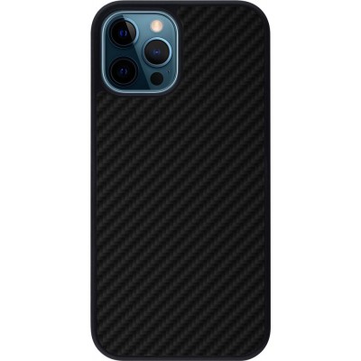 Coque iPhone 12 / 12 Pro - Silicone rigide noir Carbon Basic