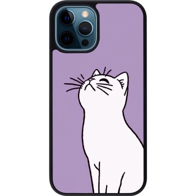 iPhone 12 / 12 Pro Case Hülle - Silikon schwarz Chat auf lila Hintergrund