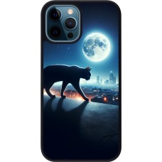 iPhone 12 / 12 Pro Case Hülle - Silikon schwarz Schwarze Katze unter dem Vollmond