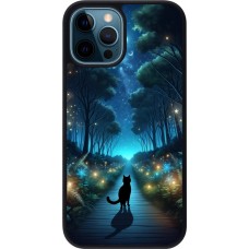 iPhone 12 / 12 Pro Case Hülle - Silikon schwarz Schwarze Katze Spaziergang