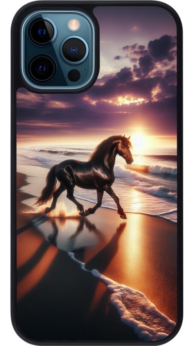 iPhone 12 / 12 Pro Case Hülle - Silikon schwarz Pferd majestätisch Strand