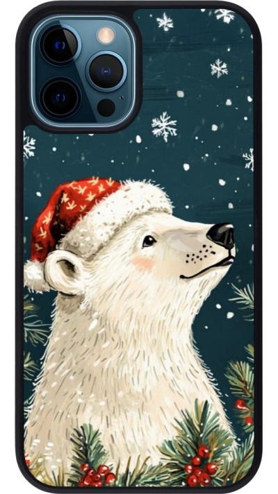 Coque iPhone 12 / 12 Pro - Silicone rigide noir Christmas 25 Bear