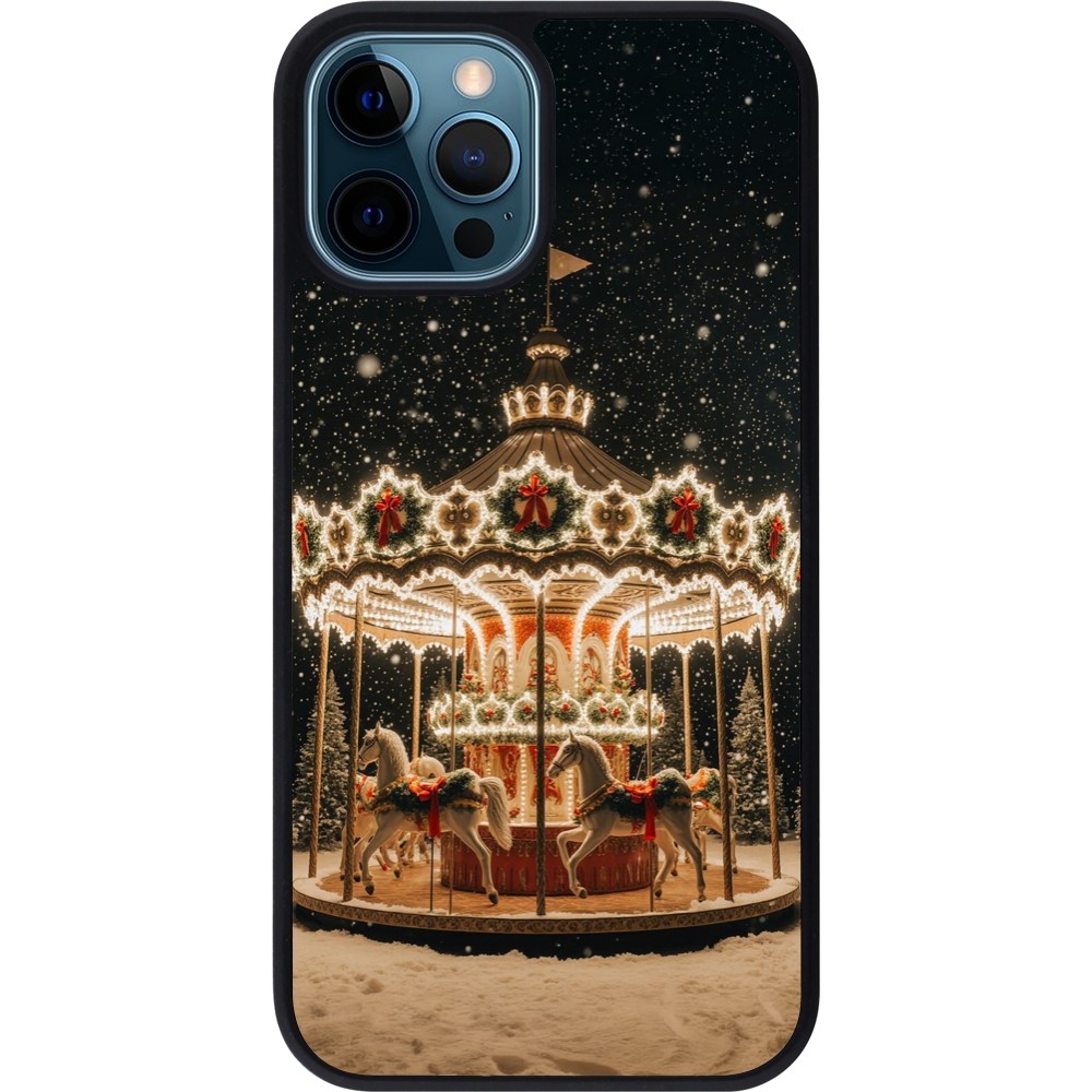 Coque iPhone 12 / 12 Pro - Silicone rigide noir Christmas 25 Carousel