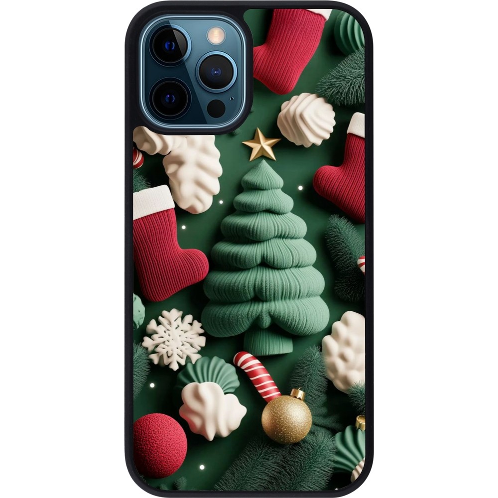 Coque iPhone 12 / 12 Pro - Silicone rigide noir Christmas 25 Christmas textiles