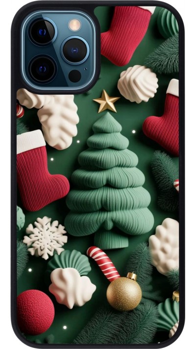 Coque iPhone 12 / 12 Pro - Silicone rigide noir Christmas 25 Christmas textiles