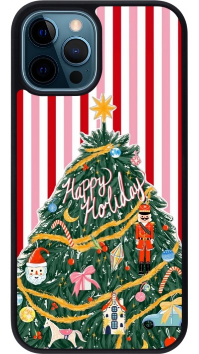 Coque iPhone 12 / 12 Pro - Silicone rigide noir Christmas 25 Happy Holiday