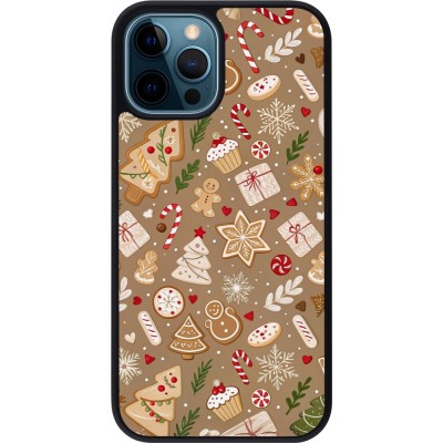 iPhone 12 / 12 Pro Case Hülle - Silikon schwarz Christmas 25 Pattern Ginger Cookie