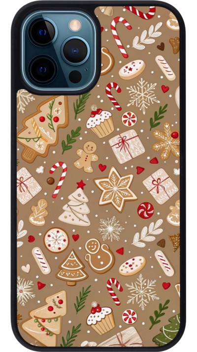 Coque iPhone 12 / 12 Pro - Silicone rigide noir Christmas 25 Pattern Ginger Cookie