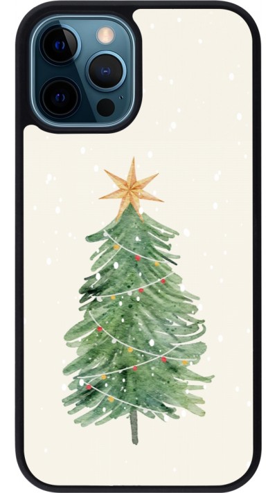 Coque iPhone 12 / 12 Pro - Silicone rigide noir Christmas 25 Sketch Tree