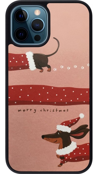 Coque iPhone 12 / 12 Pro - Silicone rigide noir Christmas 25 Teckel Merry Xmas