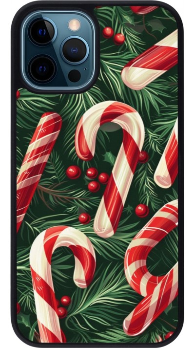 Coque iPhone 12 / 12 Pro - Silicone rigide noir Christmas 25 Xmas Stick