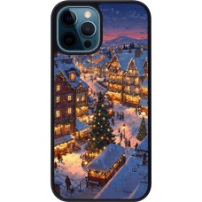Coque iPhone 12 / 12 Pro - Silicone rigide noir Christmas 25 Xmas Village