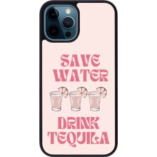Coque iPhone 12 / 12 Pro - Silicone rigide noir Cocktail Save Water Drink Tequila