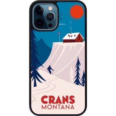 Coque iPhone 12 / 12 Pro - Silicone rigide noir Crans-Montana Cabane
