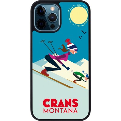 Coque iPhone 12 / 12 Pro - Silicone rigide noir Crans-Montana Ski Downhill