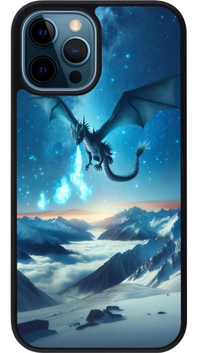 iPhone 12 / 12 Pro Case Hülle - Silikon schwarz Drache nächtliche Berg