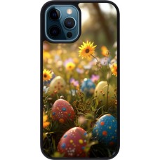 Coque iPhone 12 / 12 Pro - Silicone rigide noir Easter 2026 Decorated eggs