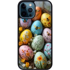 Coque iPhone 12 / 12 Pro - Silicone rigide noir Easter 2026 Eggs with bees