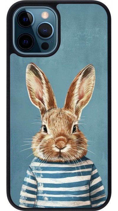 Coque iPhone 12 / 12 Pro - Silicone rigide noir Easter 2026 Rabbit navy