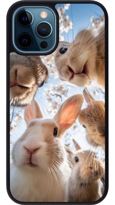Coque iPhone 12 / 12 Pro - Silicone rigide noir Easter 2026 Rabbits