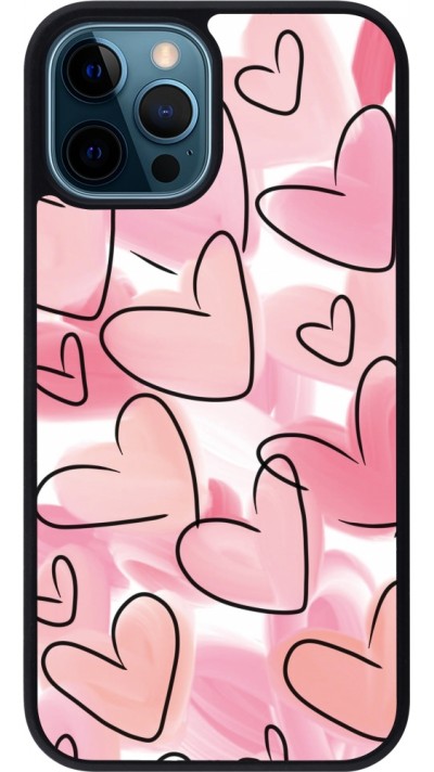 iPhone 12 / 12 Pro Case Hülle - Silikon schwarz Easter 2023 pink hearts