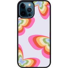 Coque iPhone 12 / 12 Pro - Silicone rigide noir Easter 2024 rainbow butterflies