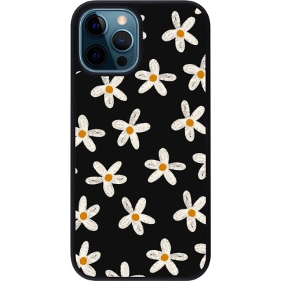 Coque iPhone 12 / 12 Pro - Silicone rigide noir Easter 2024 white on black flower