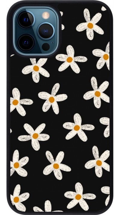 iPhone 12 / 12 Pro Case Hülle - Silikon schwarz Easter 2024 white on black flower