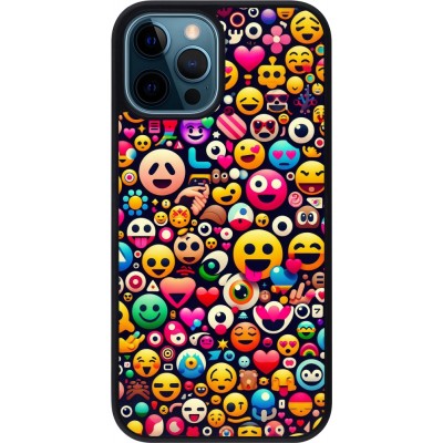 iPhone 12 / 12 Pro Case Hülle - Silikon schwarz Emoji Mix Farbe