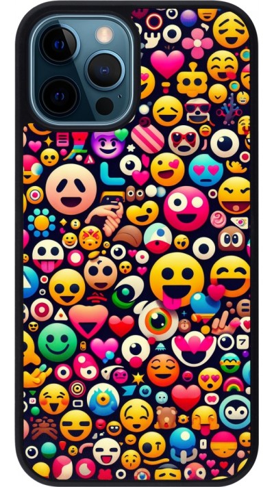 iPhone 12 / 12 Pro Case Hülle - Silikon schwarz Emoji Mix Farbe