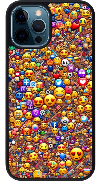 iPhone 12 / 12 Pro Case Hülle - Silikon schwarz Emoji gemischt