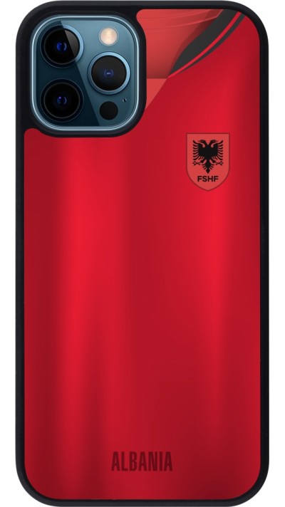 Coque iPhone 12 / 12 Pro - Silicone rigide noir Maillot de football Albanie personnalisable