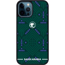 Coque iPhone 12 / 12 Pro - Silicone rigide noir Maillot de football Arabie saoudite 2026 personnalisable
