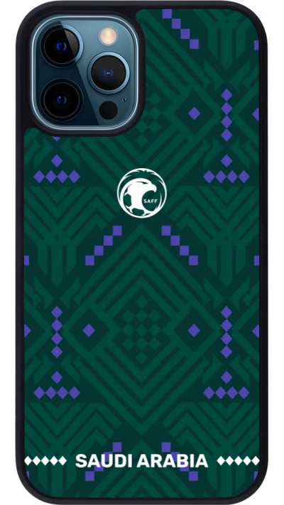 Coque iPhone 12 / 12 Pro - Silicone rigide noir Maillot de football Arabie saoudite 2026 personnalisable