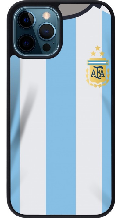 Coque iPhone 12 / 12 Pro - Silicone rigide noir Maillot de football Argentine 2022 personnalisable