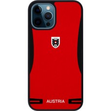 Coque iPhone 12 / 12 Pro - Silicone rigide noir Maillot de football Autriche 2026 personnalisable