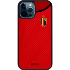 Coque iPhone 12 / 12 Pro - Silicone rigide noir Maillot de football Belgique 2022 personnalisable