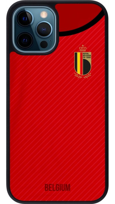 Coque iPhone 12 / 12 Pro - Silicone rigide noir Maillot de football Belgique 2022 personnalisable