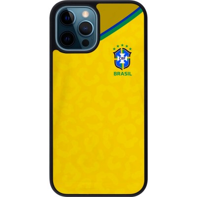 Coque iPhone 12 / 12 Pro - Silicone rigide noir Maillot de football Brésil 2022 personnalisable