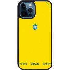 Coque iPhone 12 / 12 Pro - Silicone rigide noir Maillot de football Bresil 2026 personnalisable