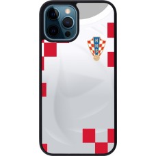 Coque iPhone 12 / 12 Pro - Silicone rigide noir Maillot de football Croatie 2022 personnalisable