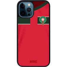 Coque iPhone 12 / 12 Pro - Silicone rigide noir Maillot de football Maroc 2022 personnalisable