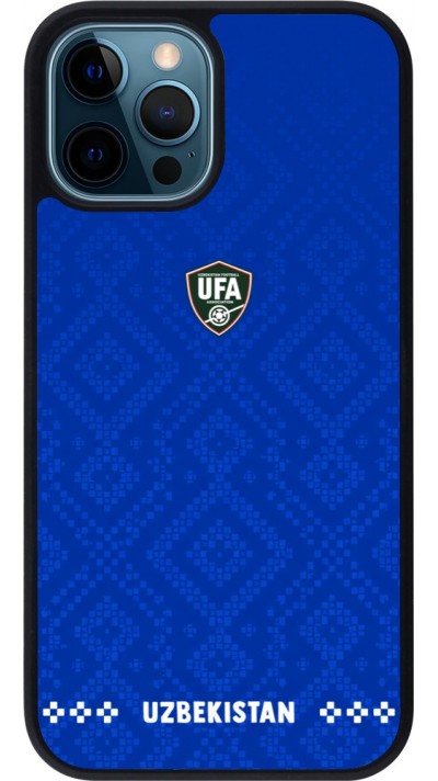 Coque iPhone 12 / 12 Pro - Silicone rigide noir Maillot de football Ouzbékistan 2026 personnalisable