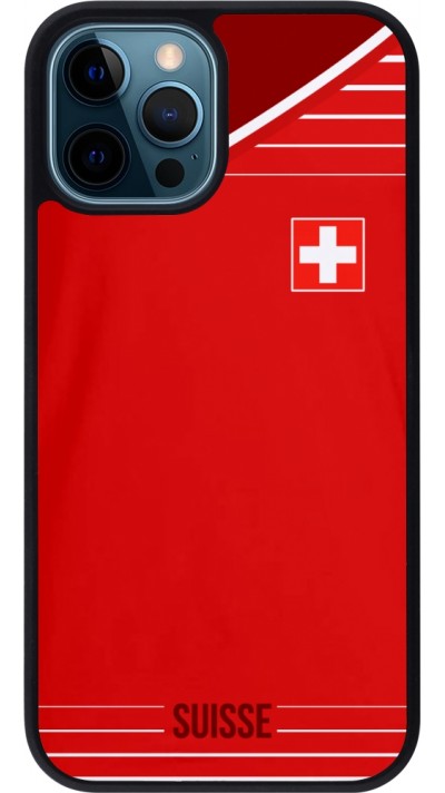 Coque iPhone 12 / 12 Pro - Silicone rigide noir Football shirt Switzerland 2022